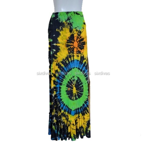 𝅺Long Skirt Colorful Skirt Tie Dye Long Maxi Rayon Skirt' One Size - Picture 1 of 6